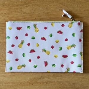 NWT J Crew Cow Leather Fruit Patterned White Pouch- Clutch